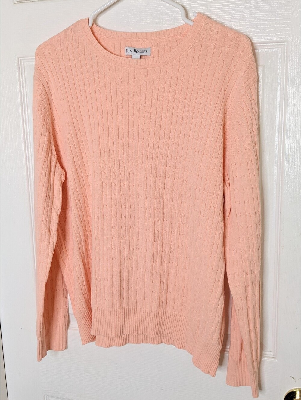 Kim Rogers Baby Pink Solid Cable-Knit Crew Neck Pullover Sweater Long Sleeve XL